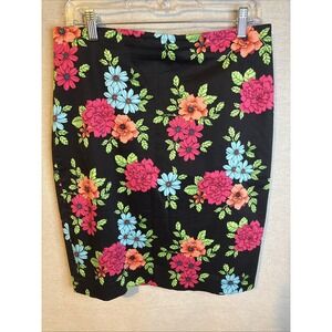 Ann Taylor Skirt Womens Size 10 Black Floral Pencil Cotton‎ Blend Spring Chic